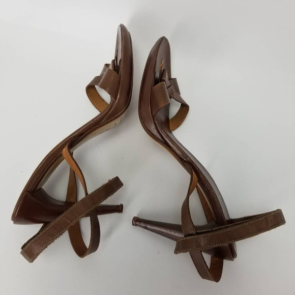 BCBGMAXAZRIA Womens Ankle Strap Sandals Cone Heels Brown Leather Hook Loop 7.5 B - Picture 7 of 12